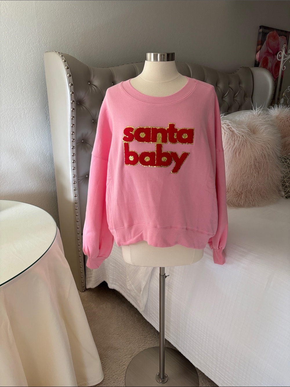 Judith March Santa Baby Pink Crewneck Sweater